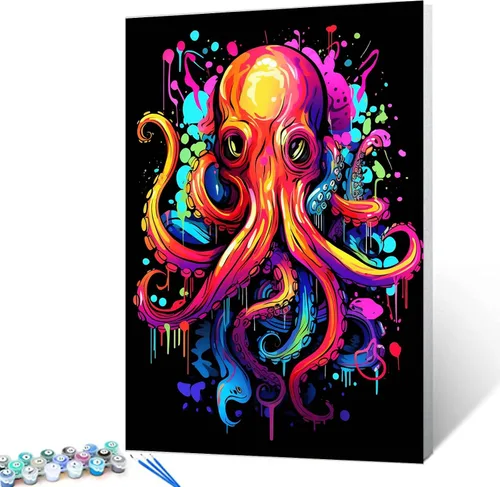 Vista 11 de Tucocoo Kit de pintura por números de lobo colorido, lienzo de 16 x 20 pulgadas, pintura al óleo digital para adultos con pinceles y pigmento Obras
