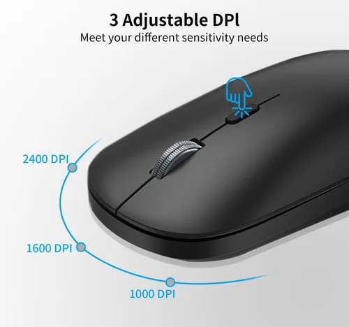 Vista 9 de Teclado y mouse inalámbricos, teclado de computadora plano delgado de tamaño completo y mouse óptico silencioso de 2400 DPI con dongle de 2.4 GHz