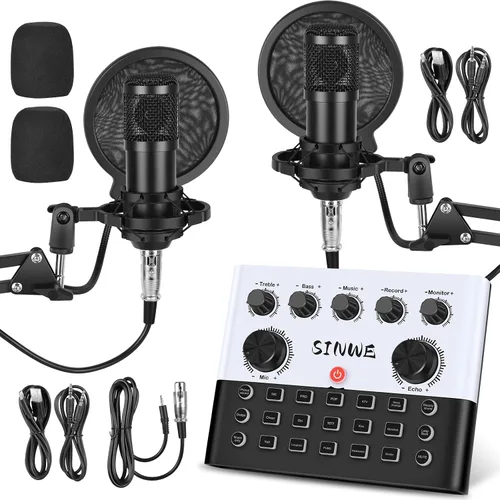 Vista 8 de Paquete de equipo de podcast todo en uno F993, paquete de estudio de grabación BM-800 con cambiador de voz, tarjeta de sonido en vivo, interfaz