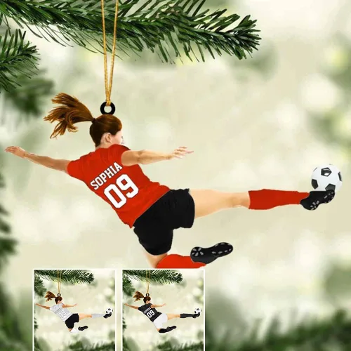 Vista 21 de Adorno de fútbol personalizado, adorno de Navidad de jugador de fútbol personalizado con nombre y número, regalo deportivo único para hombres