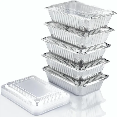 Vista 11 de (Paquete de 55) Bandejas de aluminio de 1 libra con tapas, recipientes desechables de papel de aluminio para hornear, almacenamiento de comida