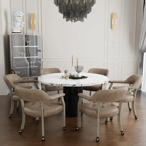 Vista 63 de Juego de 2 sillas de comedor con ruedas, poliuretano gris antiguo Gris (Antique Grey)