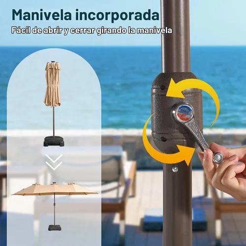 Vista 4 de HOOOWOOO Sombrilla de doble cabeza de 15 pies para patio al aire libre con Beige