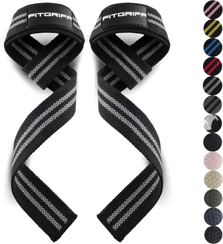 Vista 19 de Fitgriff® Correas de muñeca para levantamiento de pesas, gimnasio, peso muerto, entrenamiento (hechas de algodón premium y acolchadas) - Hombres
