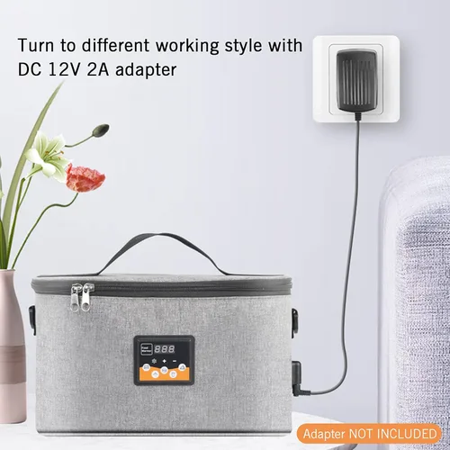 Vista 8 de Pongnas Horno portátil, calentador de alimentos para automóvil de 12 V, mini lonchera eléctrica portátil con pantalla digital, temperatura
