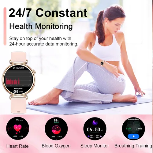 Vista 5 de Reloj inteligente para mujer (respuesta/hacer llamada) 1.27" HD Fitness Rosa