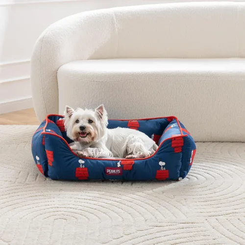 Vista 2 de Berkshire Peanuts® Cama para perros y gatos, almohadilla de felpa de forro Poses de casa para perros Snoopy regular azul marino