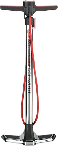 Vista 19 de Schwinn Serie Air Center o bomba de piso básica, para una gama de bicicletas, 100, 120 o 160 PSI, mango de agarre suave, cabezal doble para válvulas