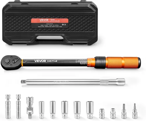Vista 16 de VEVOR Llave dinamométrica ajustable de 1/2 pulgada de transmisión, 20-160 pies-libra/27.1-216.8 Nm, extremo abierto de 38 mm, llave dinamométrica