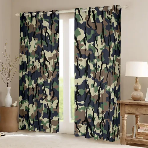 Vista 2 de Cortinas de camuflaje rústicas de camuflaje para dormitorio, sala de estar, decoración de cabaña, caza, ejército, negro, verde, aislamiento térmico