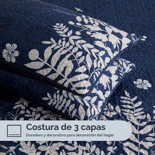 Vista 4 de Wake In Cloud Juego de edredón floral, azul marino, individual/individual