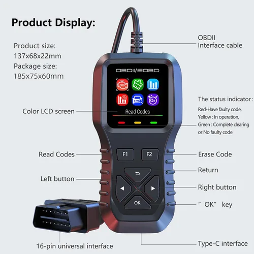 Vista 9 de K1 Escáner OBD2 para Coche, Herramienta de Diagnóstico Compatible con FIXD, Lector de Códigos, Reinicio de la Luz del Motor, Lectura/Eliminación