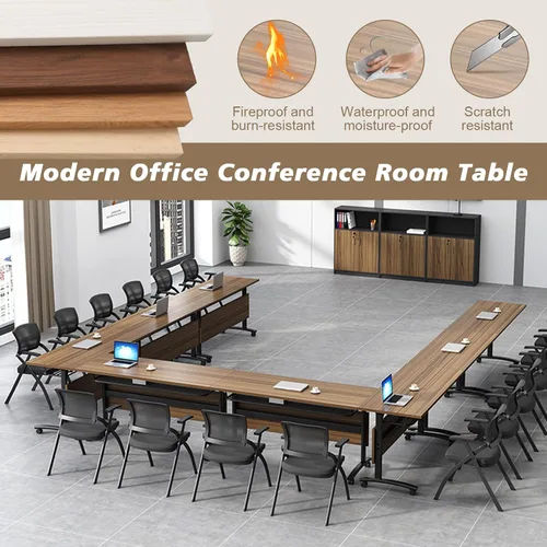 Vista 4 de Mesa de conferencias plegable, mesas de sala de conferencias con ruedas, mesa rectangular grande y plegable para reuniones de 6 a 12 personas, mesa