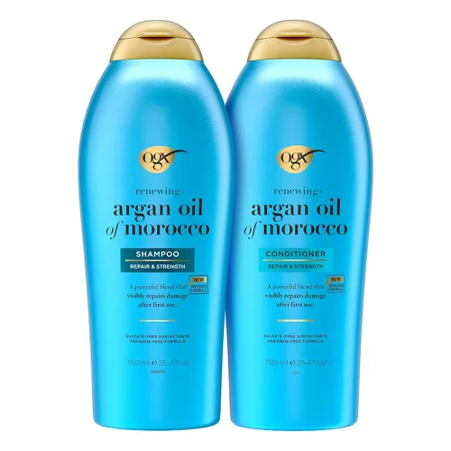Vista 10 de OGX Renewing + Argan Oil of Morocco - Juego de champú y acondicionador reparador de daños que ayuda a fortalecer y reparar el cabello seco y dañado