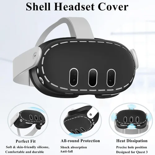 Vista 2 de Silicone Cover Compatible with MetaOculus Quest 3 Accessories, VR Silicone Face Cover, VR Shell Cover,Touch Controller Grip Case,Camera Lens