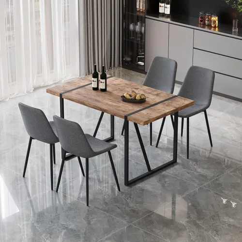Vista 26 de Juego de mesa de comedor moderno para 4, juego de mesa y sillas de cocina de madera, juego de mesa de comedor de 5 piezas con 1 mesa de MDF y 4