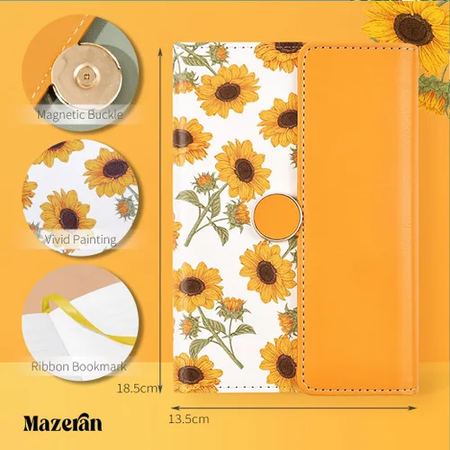 Vista 2 de Mazeran Diarios magnéticos florales, elegante tapa dura de piel sintética B6, cuaderno ejecutivo, diario de viaje, girasoles
