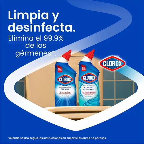 Vista 3 de Clorox Limpiador de inodoro con blanqueador, limpiador de lluvia, 24 onzas