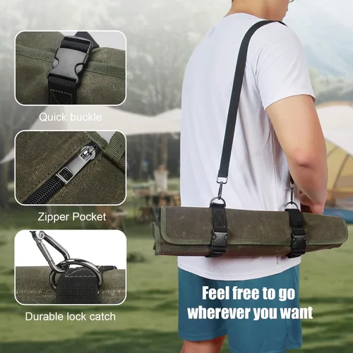 Vista 7 de Bolsa enrollable para cuchillos de chef, estuche de viaje para cuchillos de lona encerada, soporte de almacenamiento profesional resistente con 10