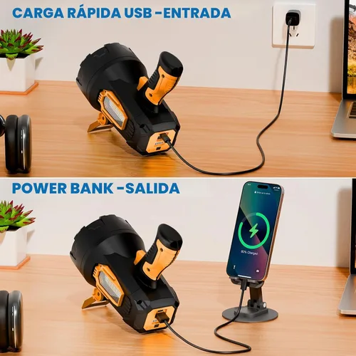 Vista 2 de Linterna Reflector Recargable, 990000 Lúmenes LED de Mano Súper Brillante, Impermeable 10000mAh Larga Duración Luces Reflectoras para Navegación