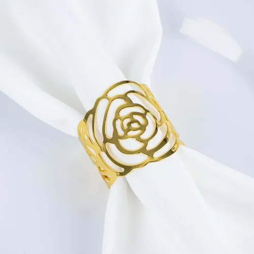 Vista 12 de Efavormart - Servilleteros de lino con hojas ornamentadas de oro metálico, paquete de 4