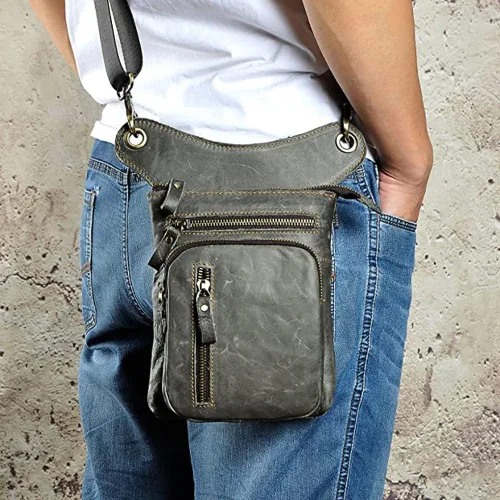 Vista 3 de Le'aokuu Riñonera deportiva de cuero genuino para mujer y hombre, riñonera, para montar a la cadera, para muslo, piernas cruzadas