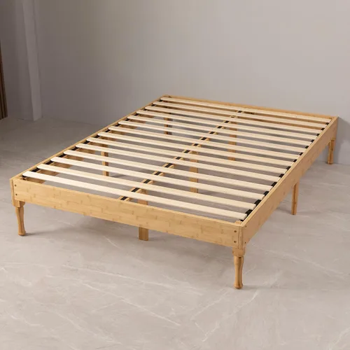 Vista 7 de Marco de cama de madera de bambú de 14 pulgadas, soporte de listones de madera, no necesita somier, fácil montaje, naturaleza, tamaño Queen
