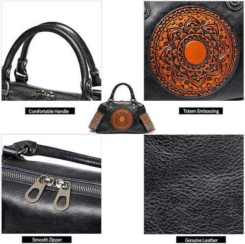 Vista 7 de EBESA Bolsos de cuero genuino para mujer, bolso cruzado retro Mandela