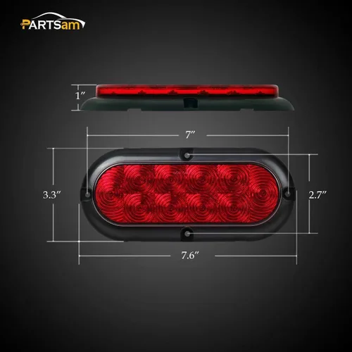 Vista 4 de Partsam 2 piezas de luces LED de 6" ovaladas cromadas para camión con remolque, rojas, 10 LED, montaje en superficie, luces traseras de parada, giro