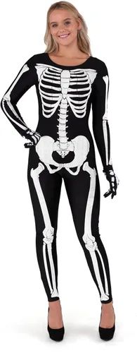 Vista 3 de Spooktacular Creations Disfraz de esqueleto para mujer adulta disfraz de esqueleto que brilla en la oscuridad overol para Halloween fiesta juego