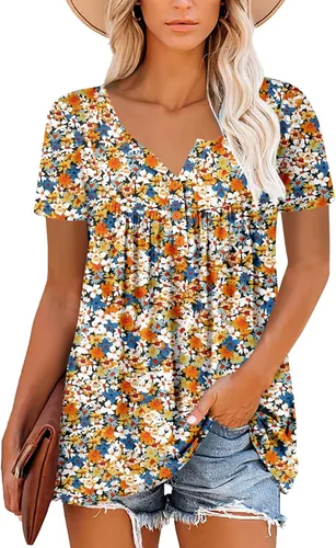 Vista 2 de ROSELINLIN - Camisas de manga corta para mujer, ajuste holgado, tops de verano para leggings