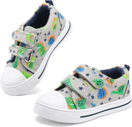Vista 7 de K KomForme - Tenis de lona para niños y niñas de dibujos animados con doble velcro