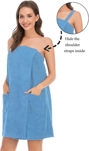 Vista 2 de Rubehoow Bata de baño para mujer con cierre de velcro ajustable con bolsillos y diadema facial