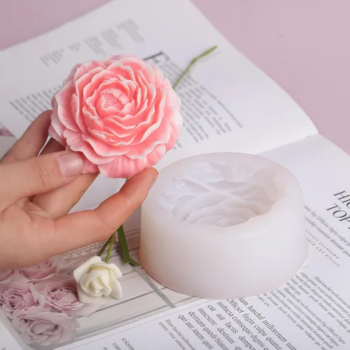 Vista 6 de 2 moldes de silicona para velas de flores de peonía y rosas para velas, jabón, resina y arcilla
