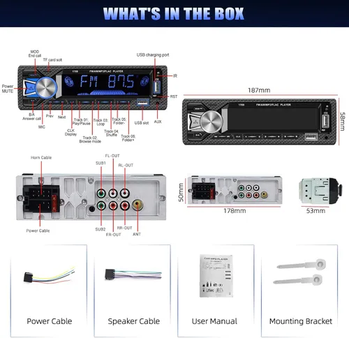 Vista 7 de Receptores de audio para coche con Bluetooth manos libres con pantalla LCD digital, radio FM para coche, reproductor de MP3, carga rápida