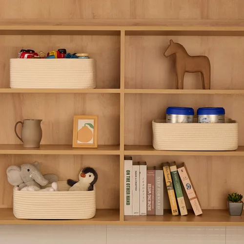 Vista 3 de MiniArk Cestas organizadoras grandes poco profundas de 15 x 11 x 5.1 pulgadas, contenedores de almacenamiento tejidos de cuerda para baño, estantes