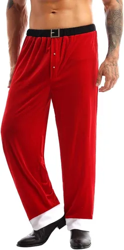 Vista 2 de YOOJOO Disfraz de Papá Noel de terciopelo rojo para hombre, disfraz de Papá Noel, pantalones largos