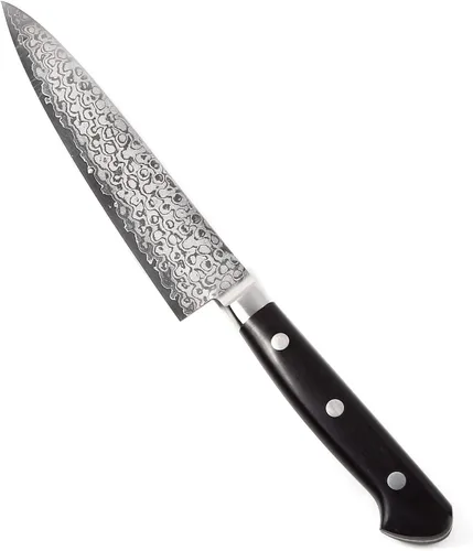 Vista 3 de Cuchillo japonés sombreado Damasco VG-10 16 capas mango de madera de Pakkawood negro, 5.3 pulgadas (5.315 in)