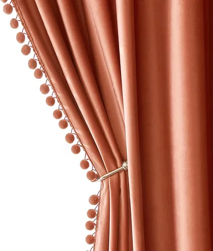 Vista 9 de MIULEE - Cortinas de terciopelo con pompones amarillo mostaza para habitación/sala de estar, cortinas opacas para otoño, aislantes térmicos, de 84