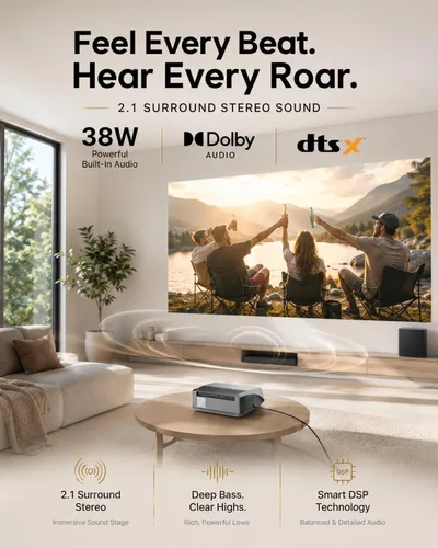 Vista 8 de 4K Daylight Projector Google TV, 2300 ANSI Smart Projector, WiFi 6, Bluetooth, NFC Wireless Casting, Low Latency Gaming, Auto Focus, HDMI ARC, Dolby