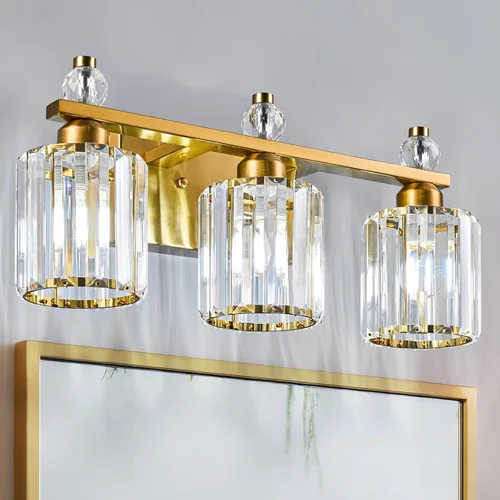 Vista 42 de Luces de Tocador de Baño de 3 Luces, Placado Negro, Modernas Luces de Tocador de Cristal para Baño, Luces de Tocador de Cristal para Usar Sobre
