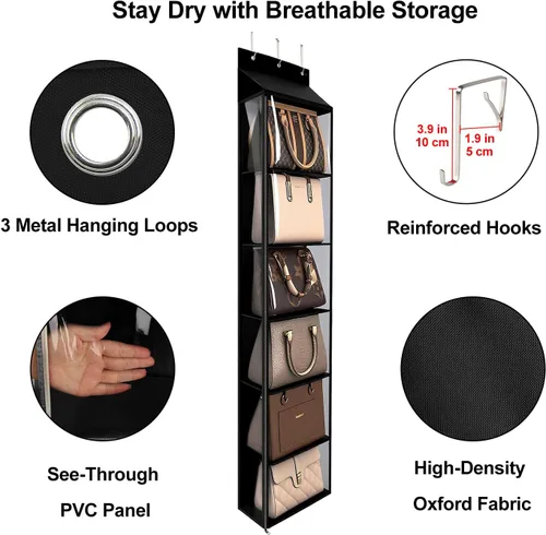 Vista 3 de Lirex Organizador de bolso para colgar sobre la puerta y estante para el armario, organizador de almacenamiento de bolsos con colgador para bolsos.
