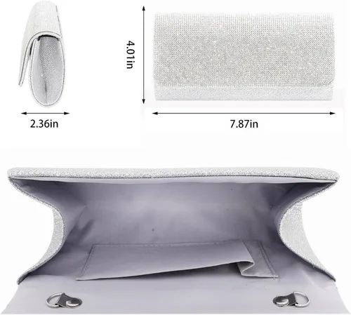 Vista 4 de Naimo Aleta deslumbrante bolso de embrague bolso de noche con cadena desmontable, plateado, (Silver Wave)