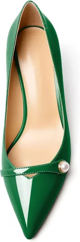 Vista 3 de AUMOTED Zapatos de tacón grueso de bloque para mujer, puntera puntiaguda, sin cordones, tacones medios gruesos, zapatos de vestir para el trabajo