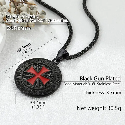 Vista 5 de PROSTEEL Stainless Steel Vintage Masonic Knight Templar Necklace for Men