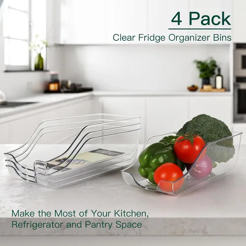 Vista 5 de Juego de 4 cubos organizadores de refrigerador, almacenamiento de despensa, dispensador de latas para armario de cocina o encimera, soporte