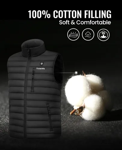Vista 3 de TIDEWE Chaleco calefactado para hombre con paquete de batería, chaleco ligero para caza/senderismo Negro