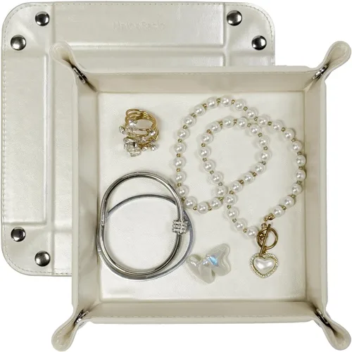 Vista 26 de UnionBasic Bandeja pequeña de valet, bandeja de joyería para anillos, relojes, aretes, organizador de entrada para monedas y llaves, soporte