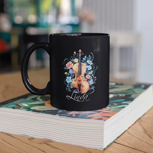 Vista 2 de Taza de instrumentos personalizada 2023, amante del violín, taza de violín personalizada con nombre, regalo para violinista, taza de violín