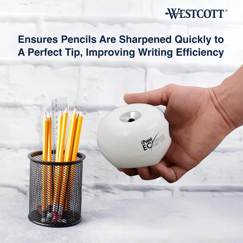 Vista 4 de Westcott iPoint Eclipse - Sacapuntas de batería, tecnología única de dos cuchillas, depósito EZ-View, requiere 4 pilas AA, blanco, para el hogar